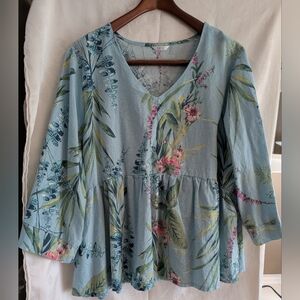 Sky Blue Floral V-Neck Tunic Top
